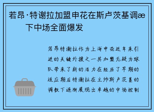 若昂·特谢拉加盟申花在斯卢茨基调教下中场全面爆发